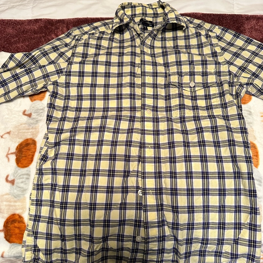 GAP Men's Casual Yellow and Blue Checkered Shirt